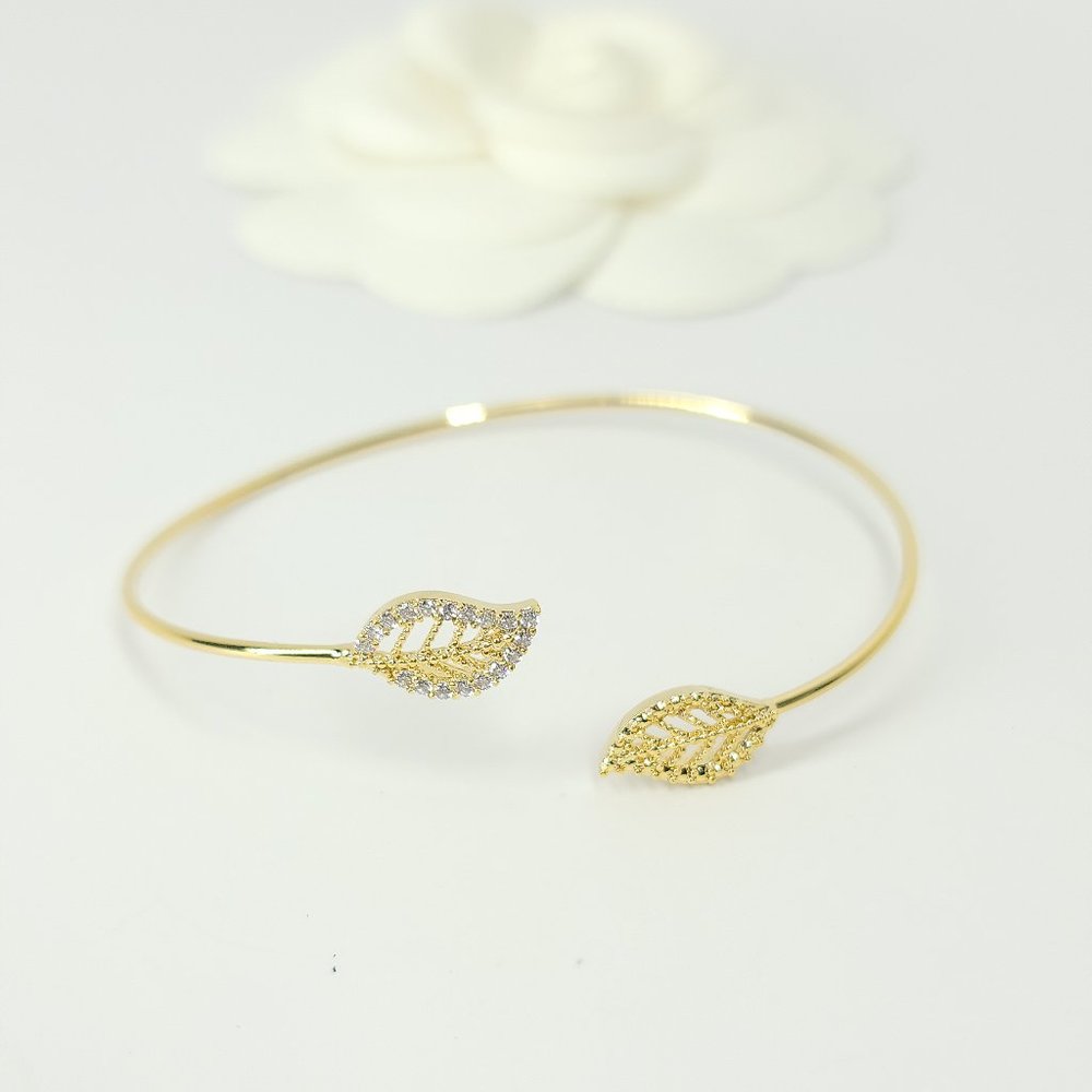 NEW Pave CZ Leaf Open Cuff Bracelet NWT